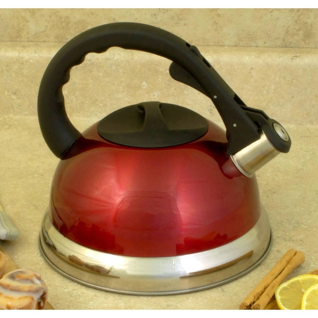 ExcelSteel 3 Qt Whistling Red Stainless Steel Tea Kettle