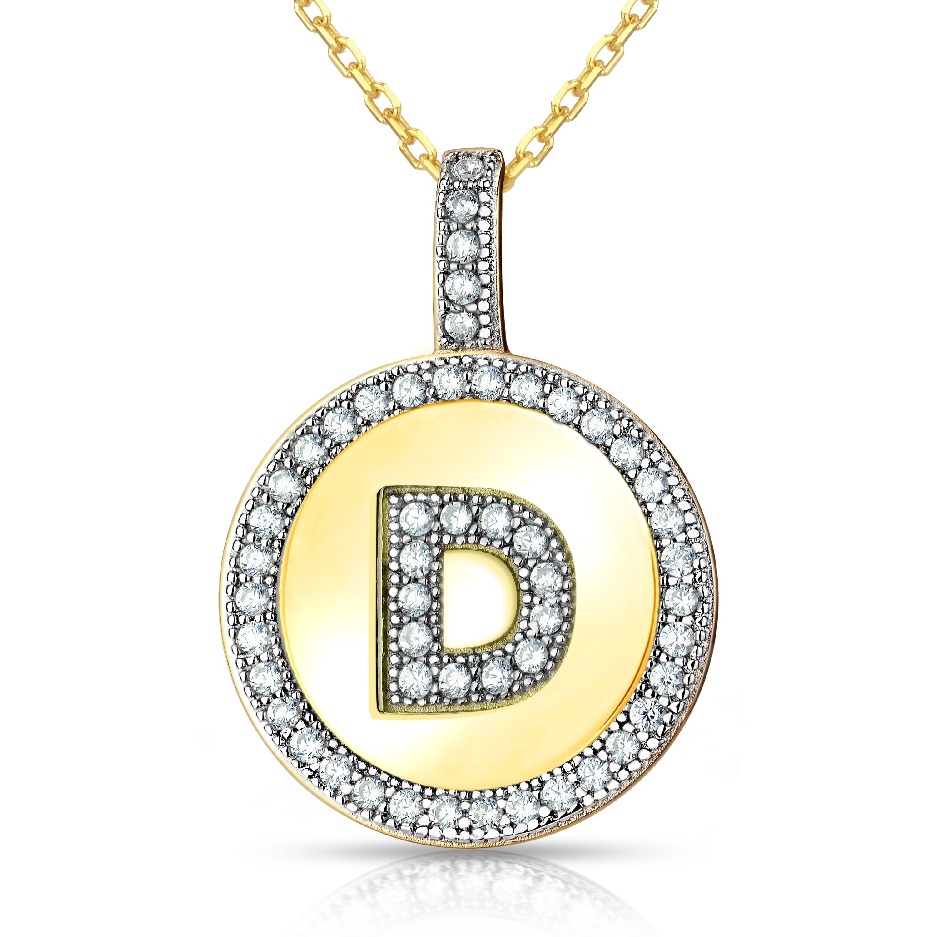 Details about  / Genuine Pave Diamond Disc Pendant Gold Plated 925 Silver 18/" Link Chain Jewelry