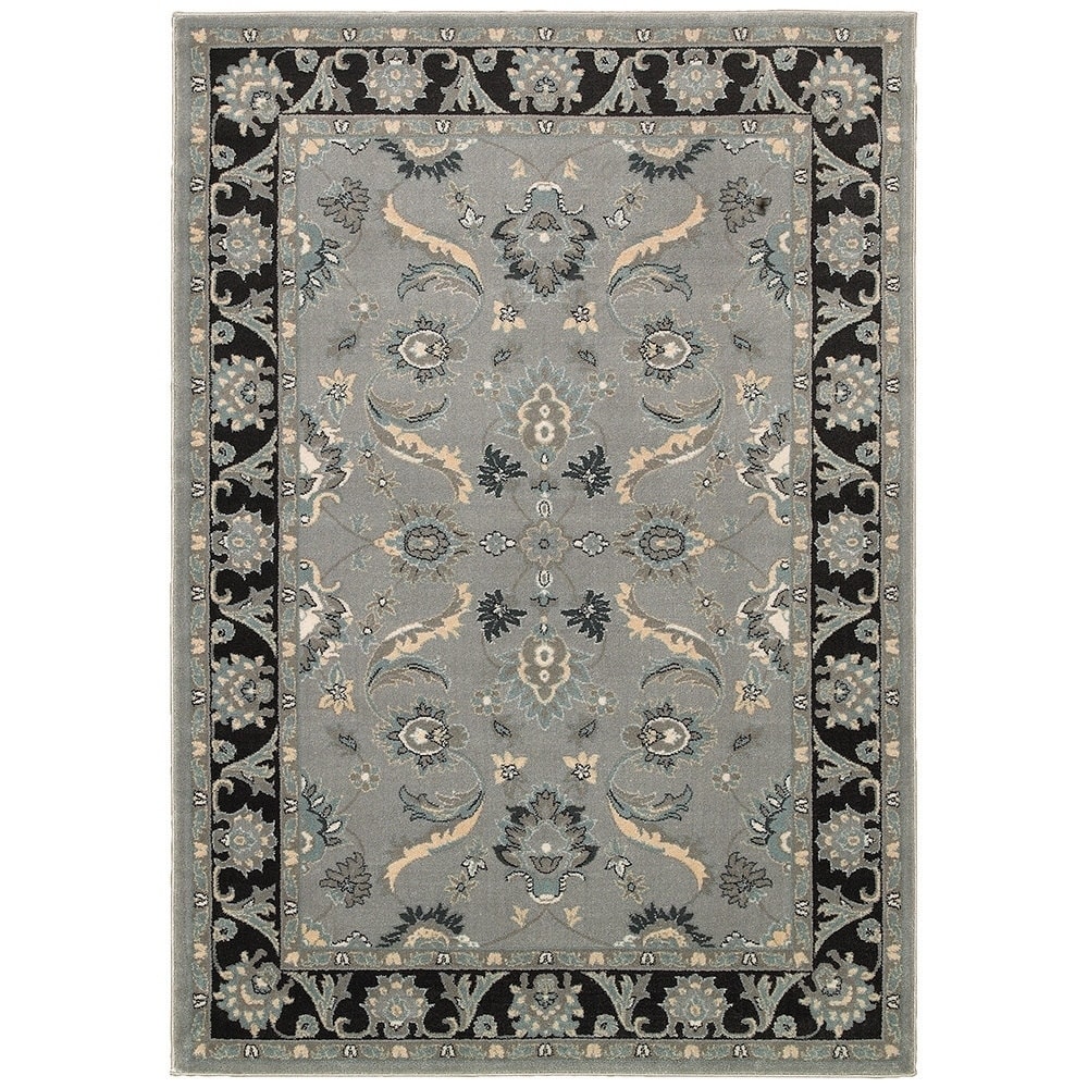 Tradional Grey And Black Runner Rug (110 X 69)