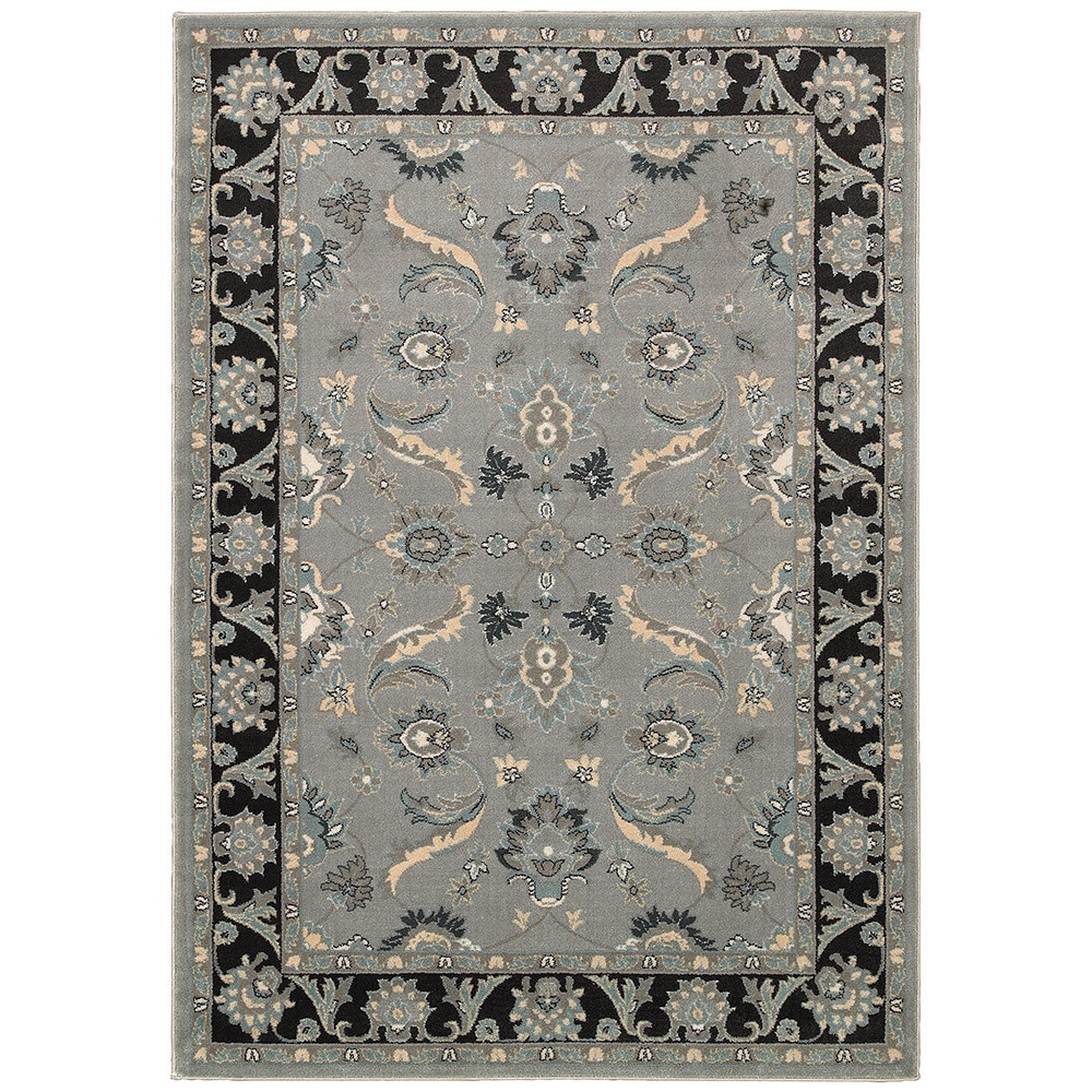 Traditional Grey And Black Rectangle Rug (53 X 75)