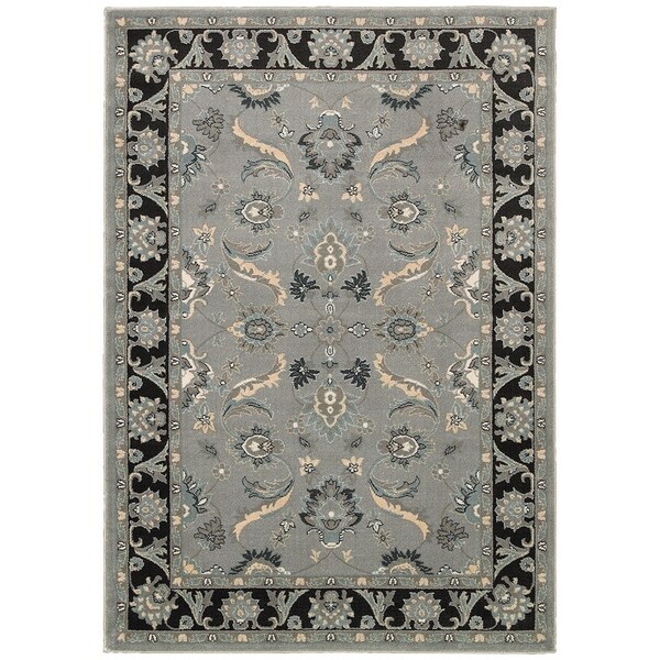 Shop LR Home Adana Grey/ Black Floral Rug 7'9 x 9'9 Free Shipping