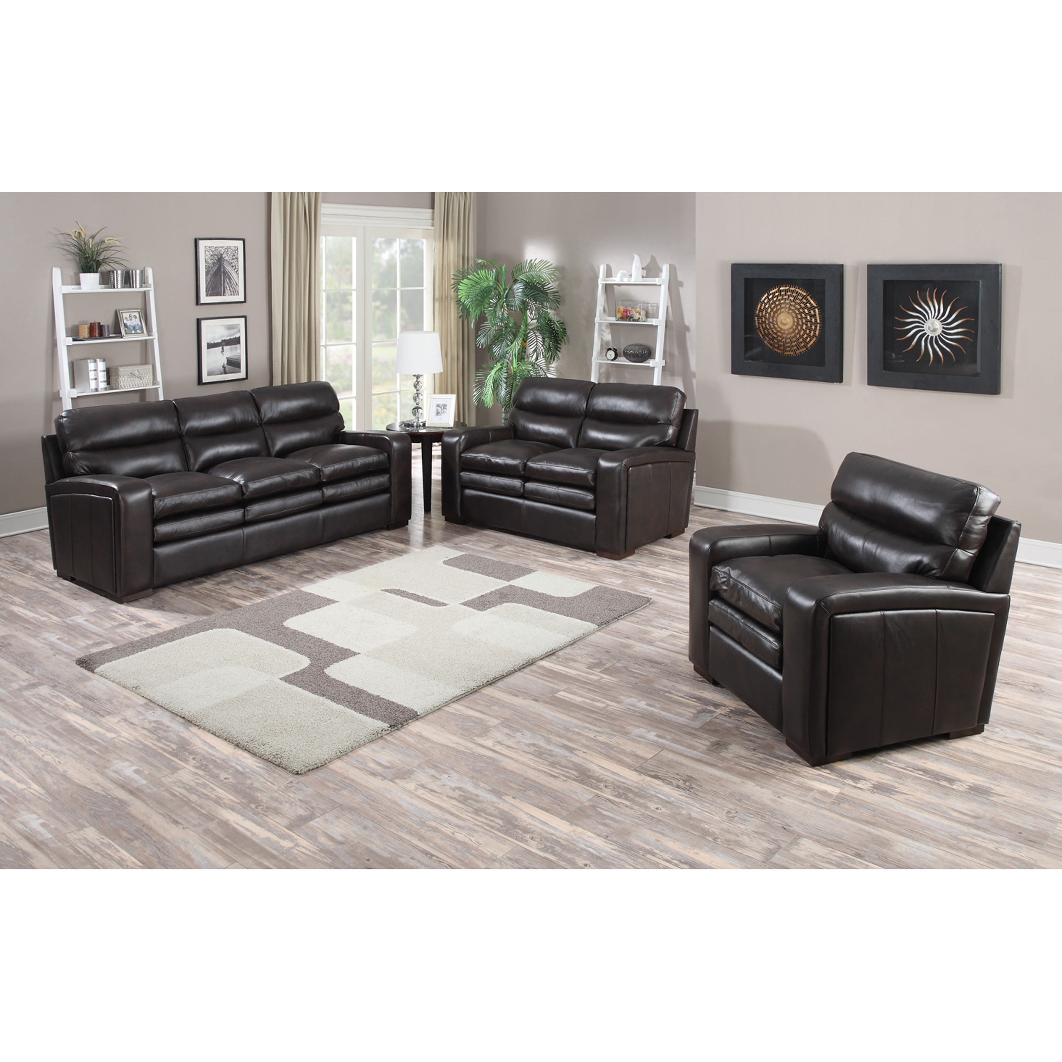 Mercer Dark Brown Italian Leather Sofa, Loveseat And Chair