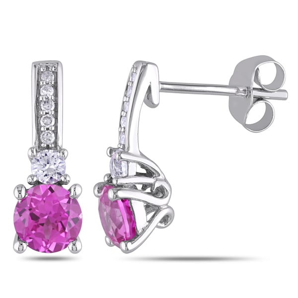 Miadora 10k White Gold Created Pink Sapphire, Created White Sapphire