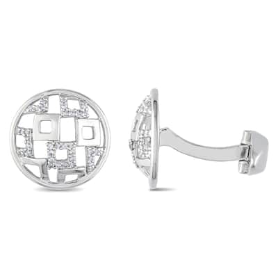 Miadora Sterling Silver 1/5ct TDW Diamond Cufflinks (H-I, I2-I3)