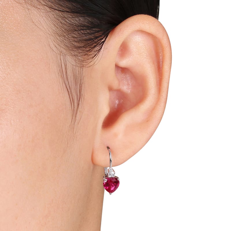 Miadora Silver Created Ruby and Created White Sapphire Heart Earrings
