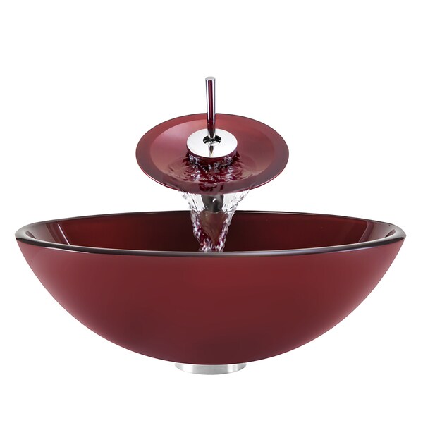 The Polaris Sinks Red/ Chrome Glass Vessel Sink and Faucet   16317225