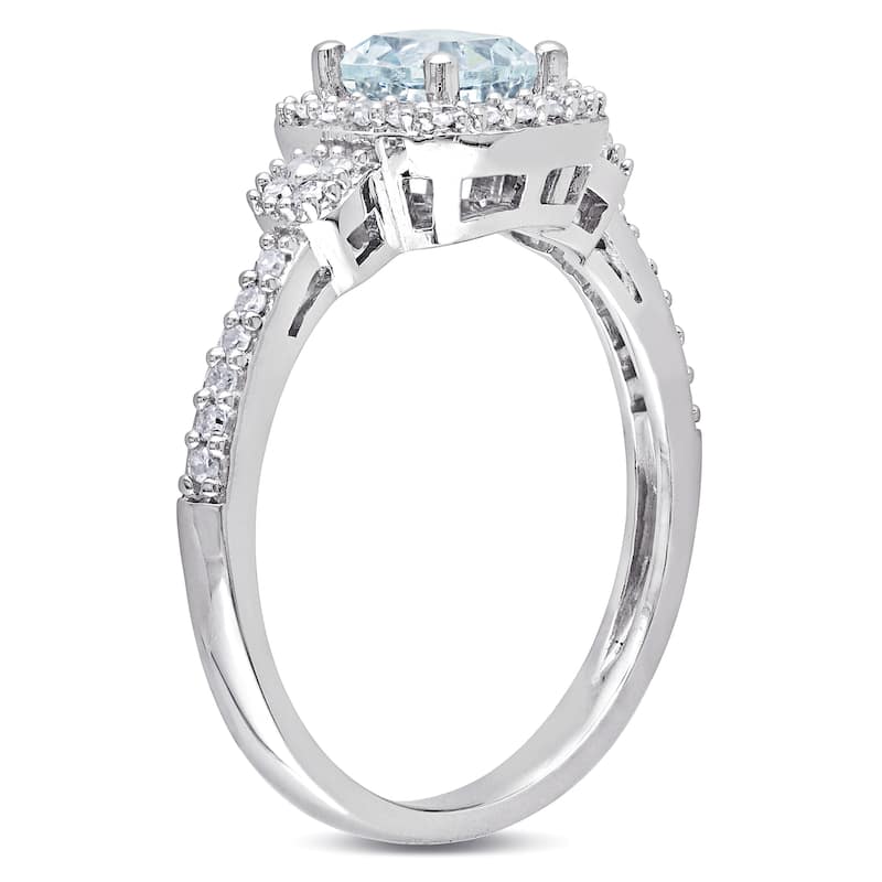 Miadora 10k White Gold Aquamarine and 1/5ct TDW Diamond Ring (G-H, I1-I2) - Blue
