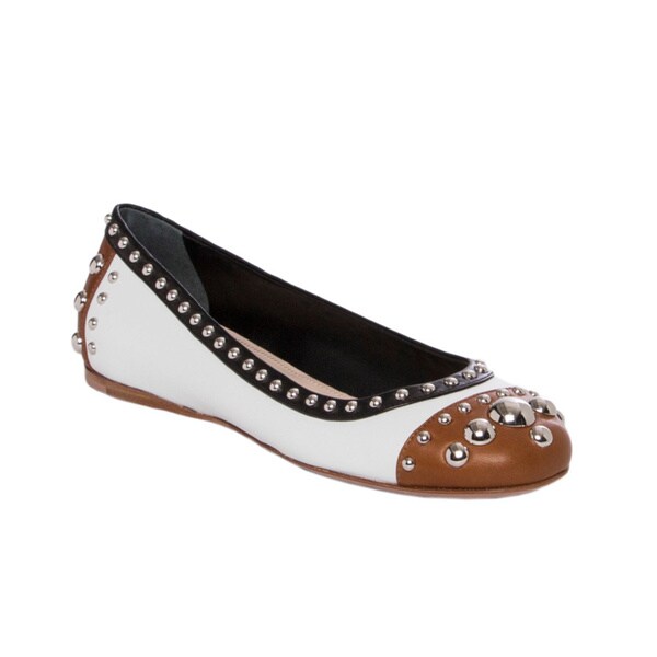 Prada Womens Tri color Studded Leather Flats   Shopping