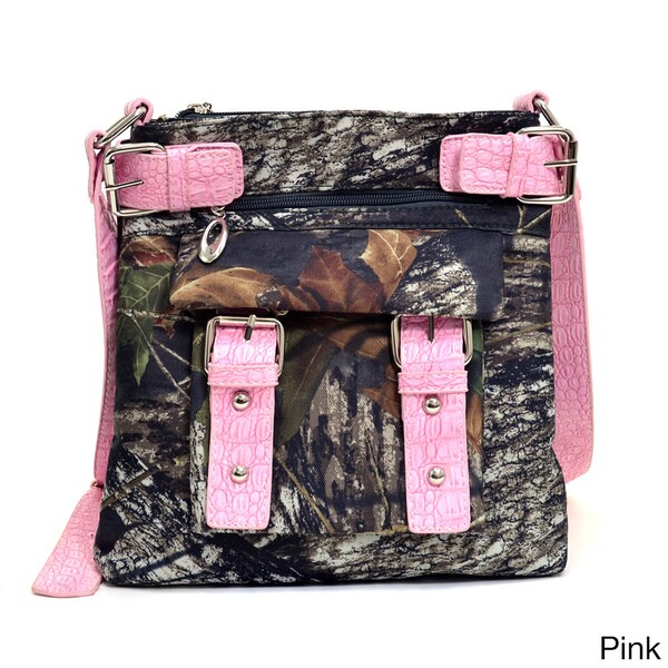 camo crossbody bag with striped strap