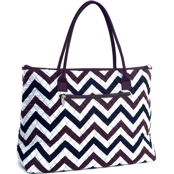 Chevron Print Quilted Tote Bag-GREY