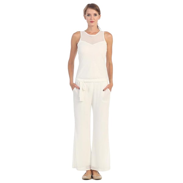 Women's White Tie waist Sleeveless Jumpsuit Rompers & Jumpsuits