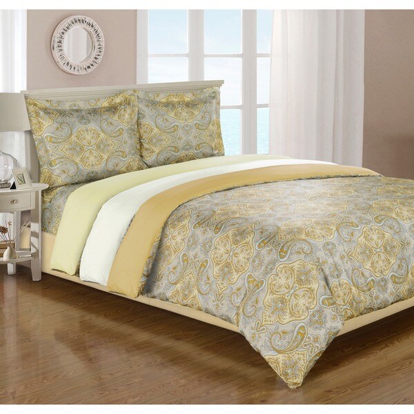Superior Wrinkle Resistant Paisley Brushed Microfiber Duvet Cover Set