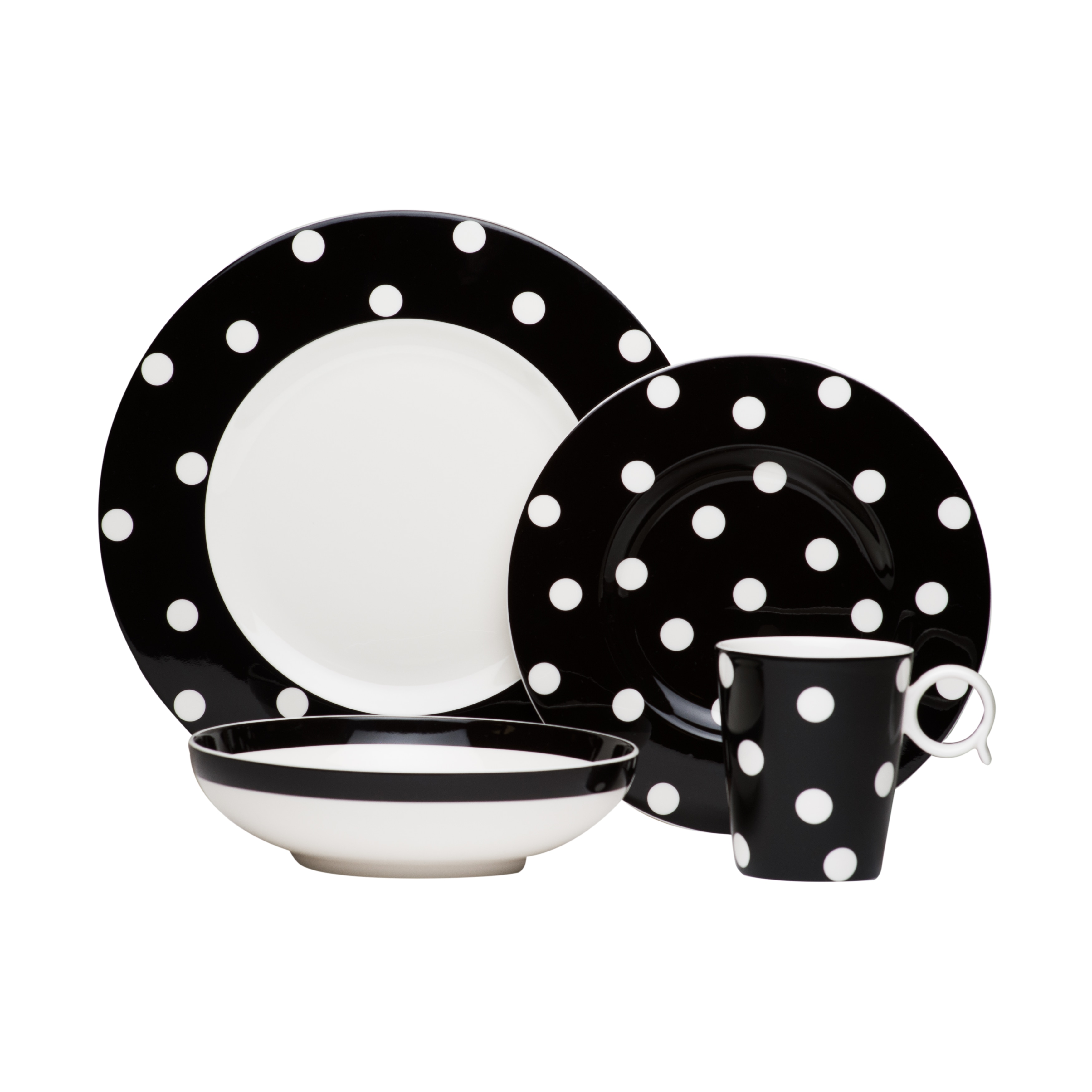 Red Vanilla Freshness Dots Black 4 piece Place Setting