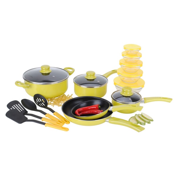 Alpine Cuisine 22 piece Aluminum Non stick Yellow Cookware Set