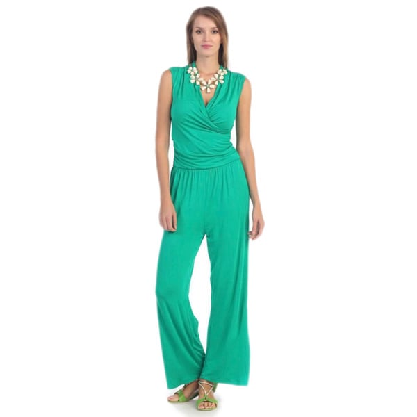 Women's Green Surplice Jumpsuit Rompers & Jumpsuits