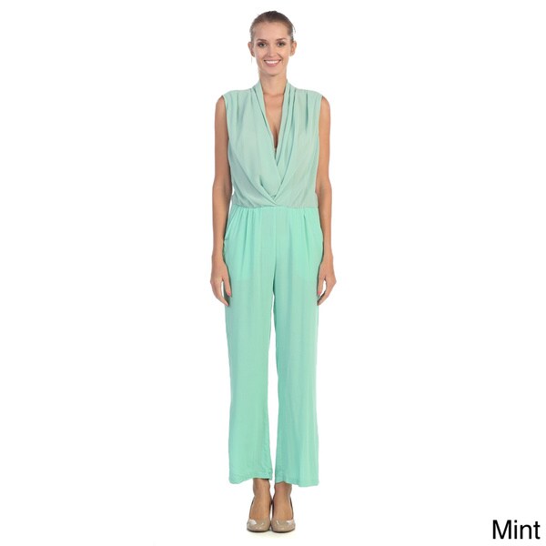 Shop Hadari Women's Cotton Sleeveless Surplice Jumpsuit Free Shipping