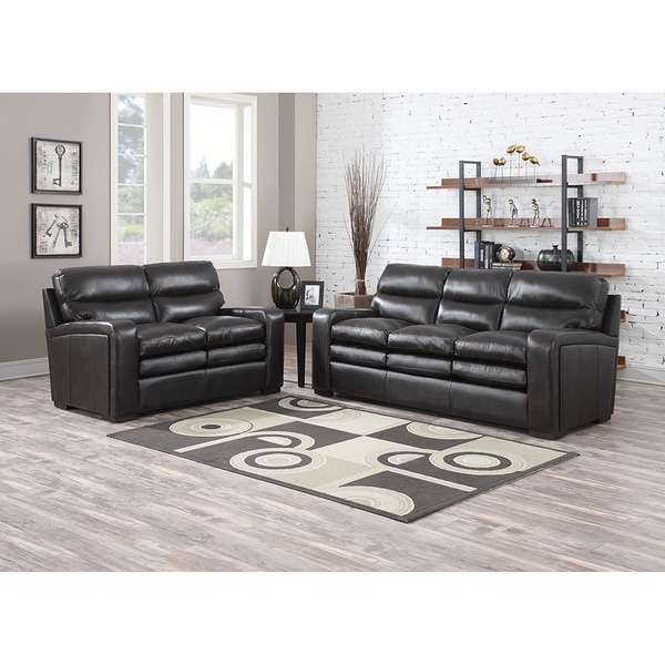 Mercer Dark Brown Italian Leather Sofa and Leather Loveseat