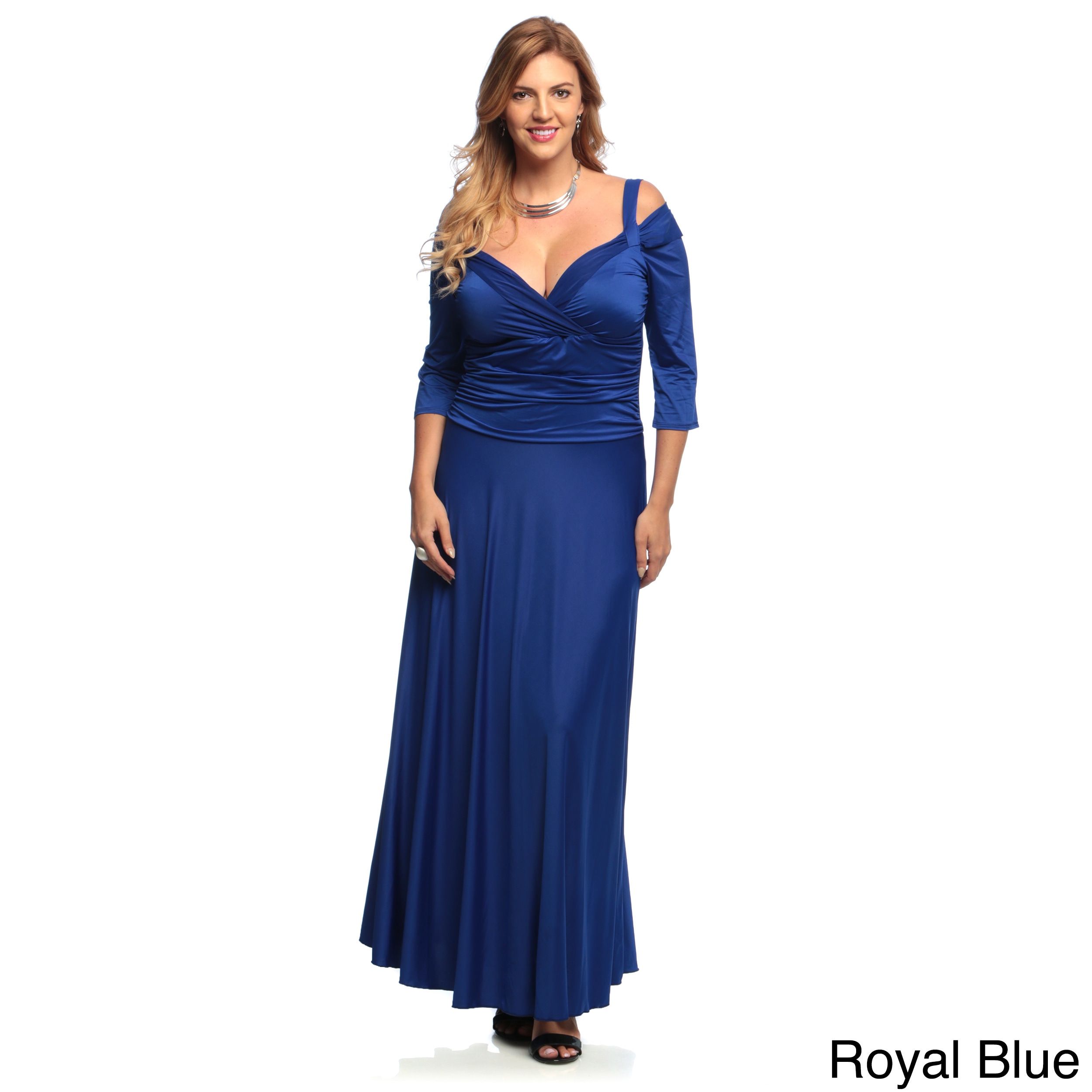Evanese Women's Plus Size Shiny Venezia Long Evening Dress - Overstock ...