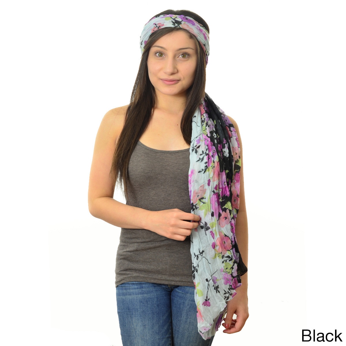 La77 Womens Floral / Branch Print Crinkled Scarf