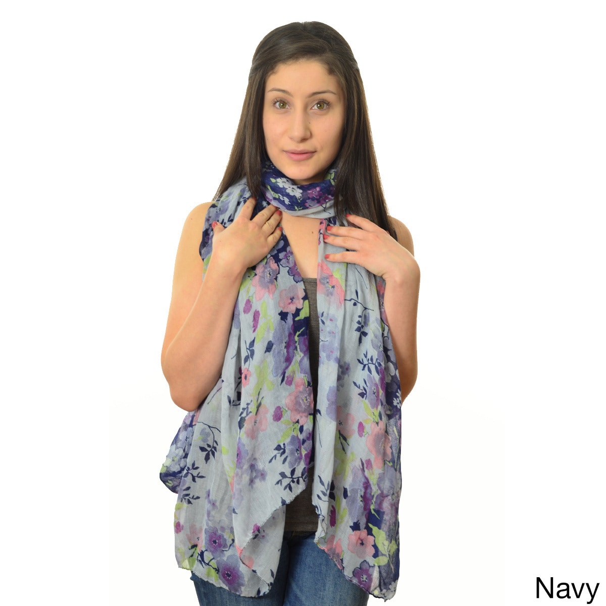 La77 Womens Floral / Branch Print Crinkled Scarf