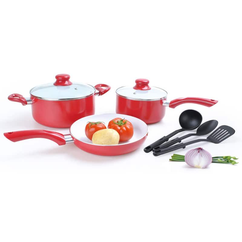 Alpine Cuisine 8-piece Aluminum Red Cookware Set