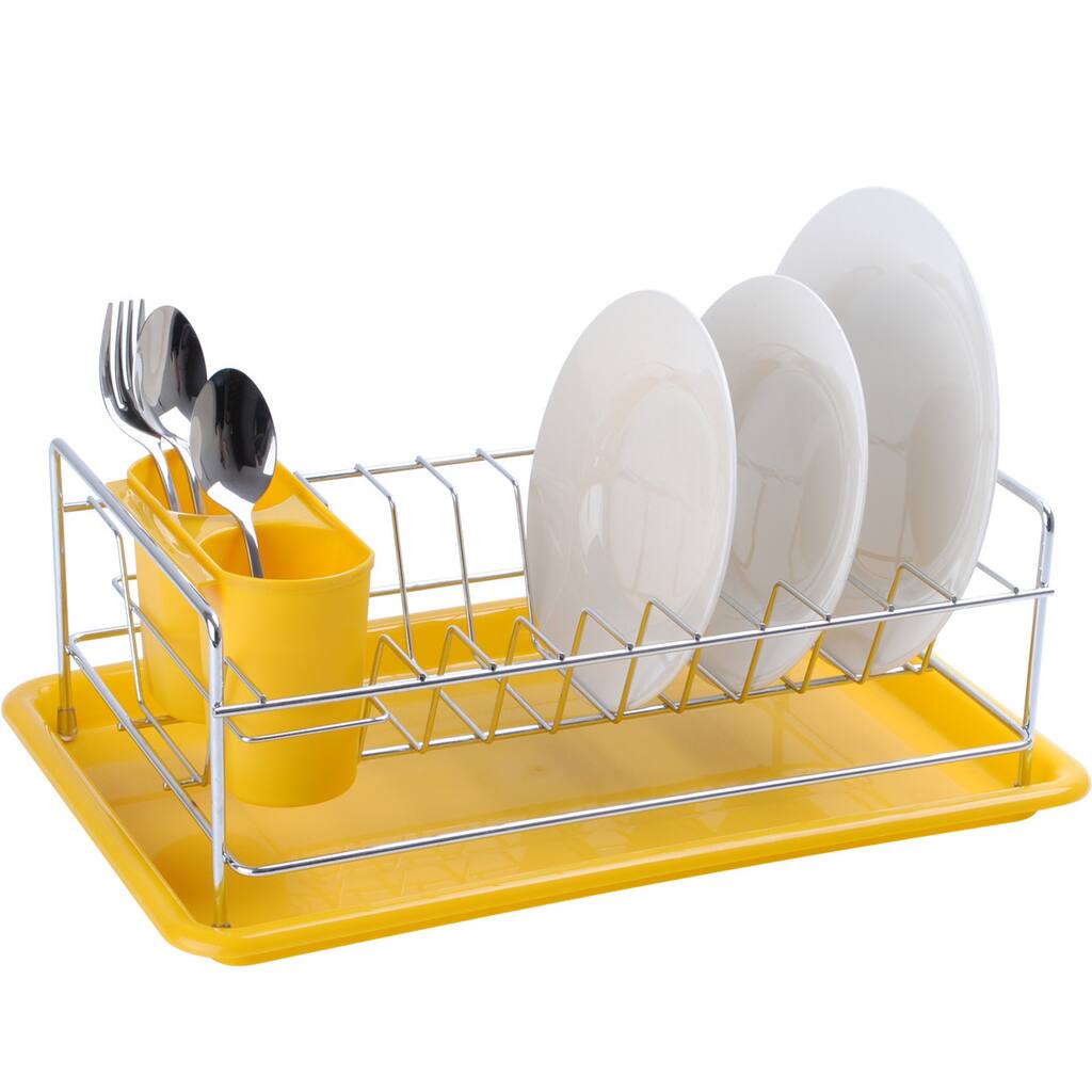 Alpine Cuisine Dish Rack with Utensil Holder and Drain Tray