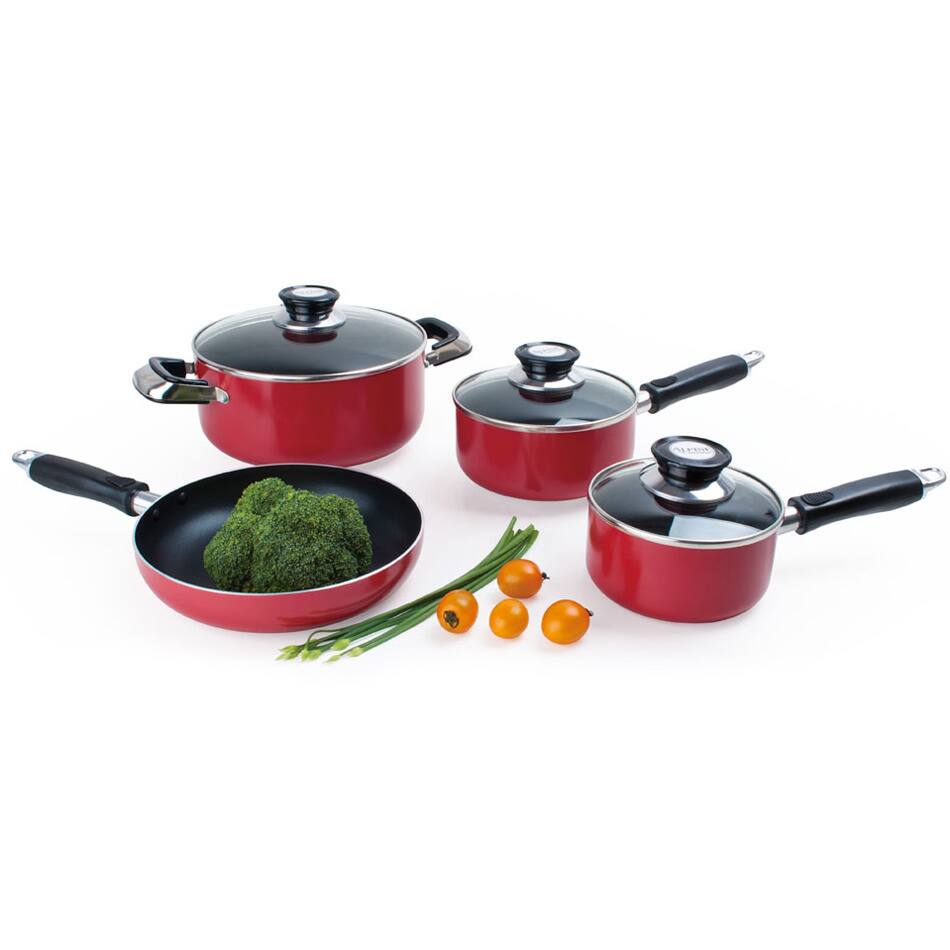 Alpine Cusine 7-piece Red Aluminum Cookware Set