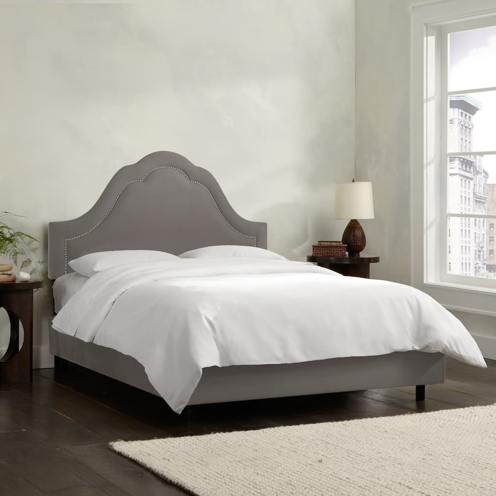 Skyline Furniture Arch Inset Nail Button Bed in Micro-Suede Charcoal