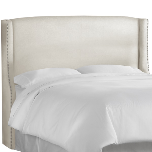 Made to Order Nail Button Wingback Headboard in Linen Talc
