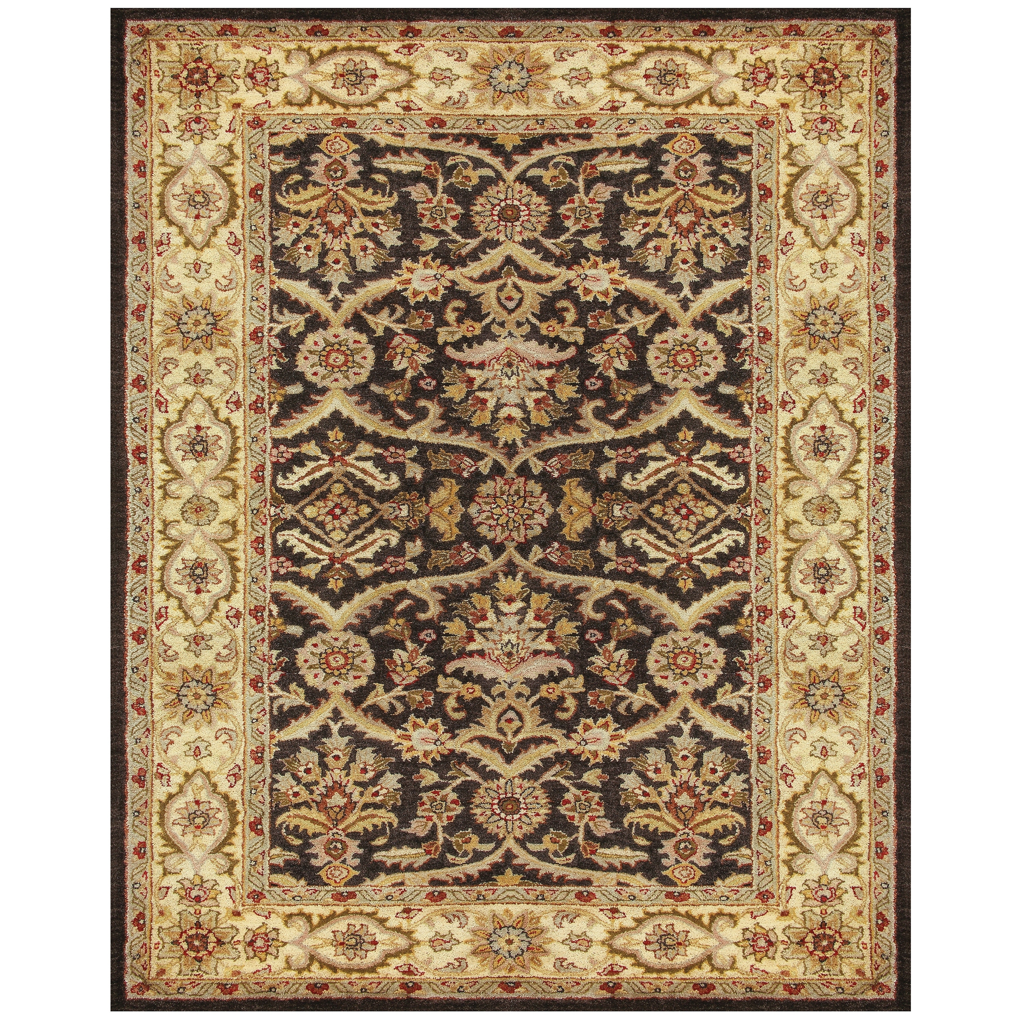 Veranda Chocolate And Ivory Traditional Bordered Wool Rug (5 X 8)