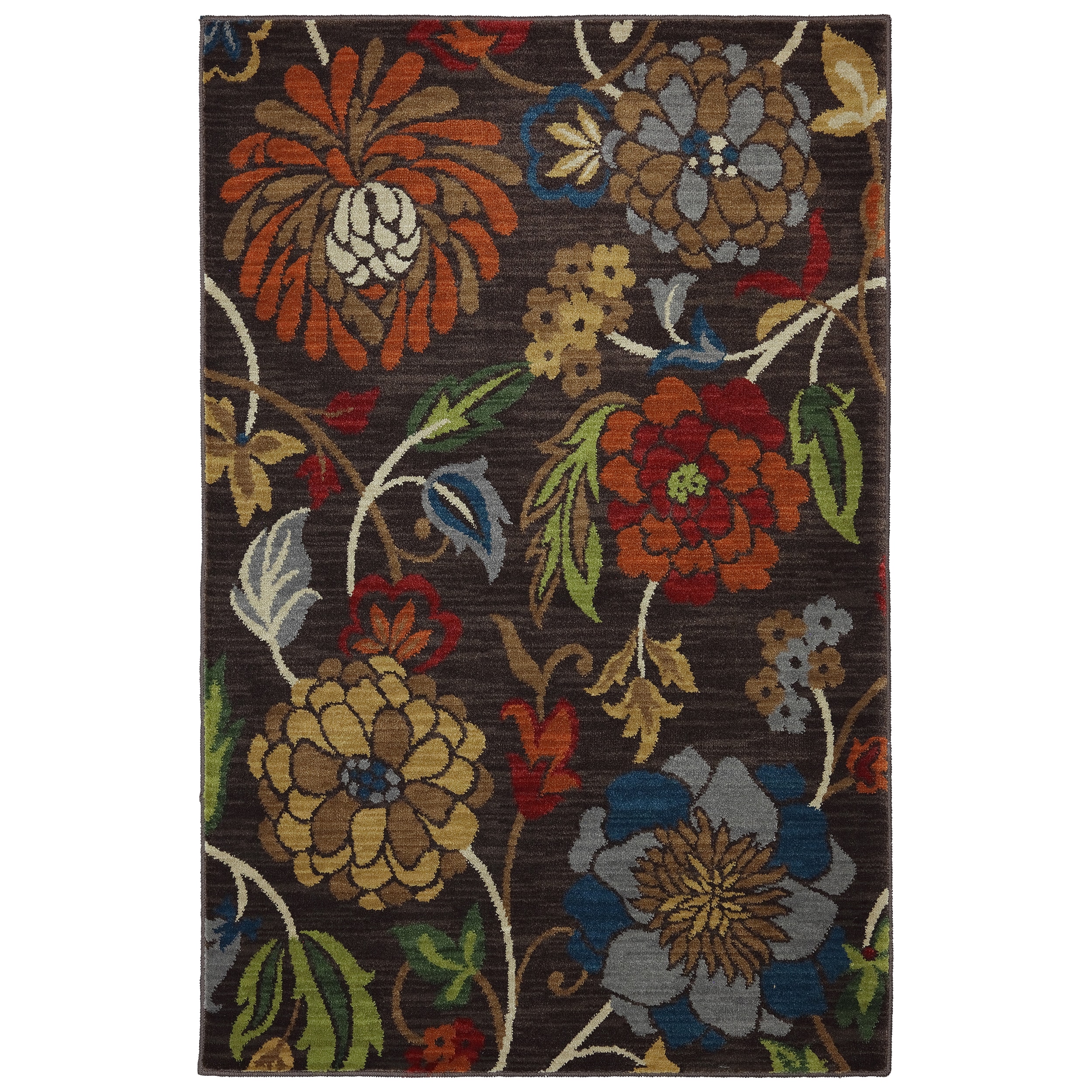 Woven Karastan Ghana Floral Coffee Bean Nylon Rug (211 X 48)