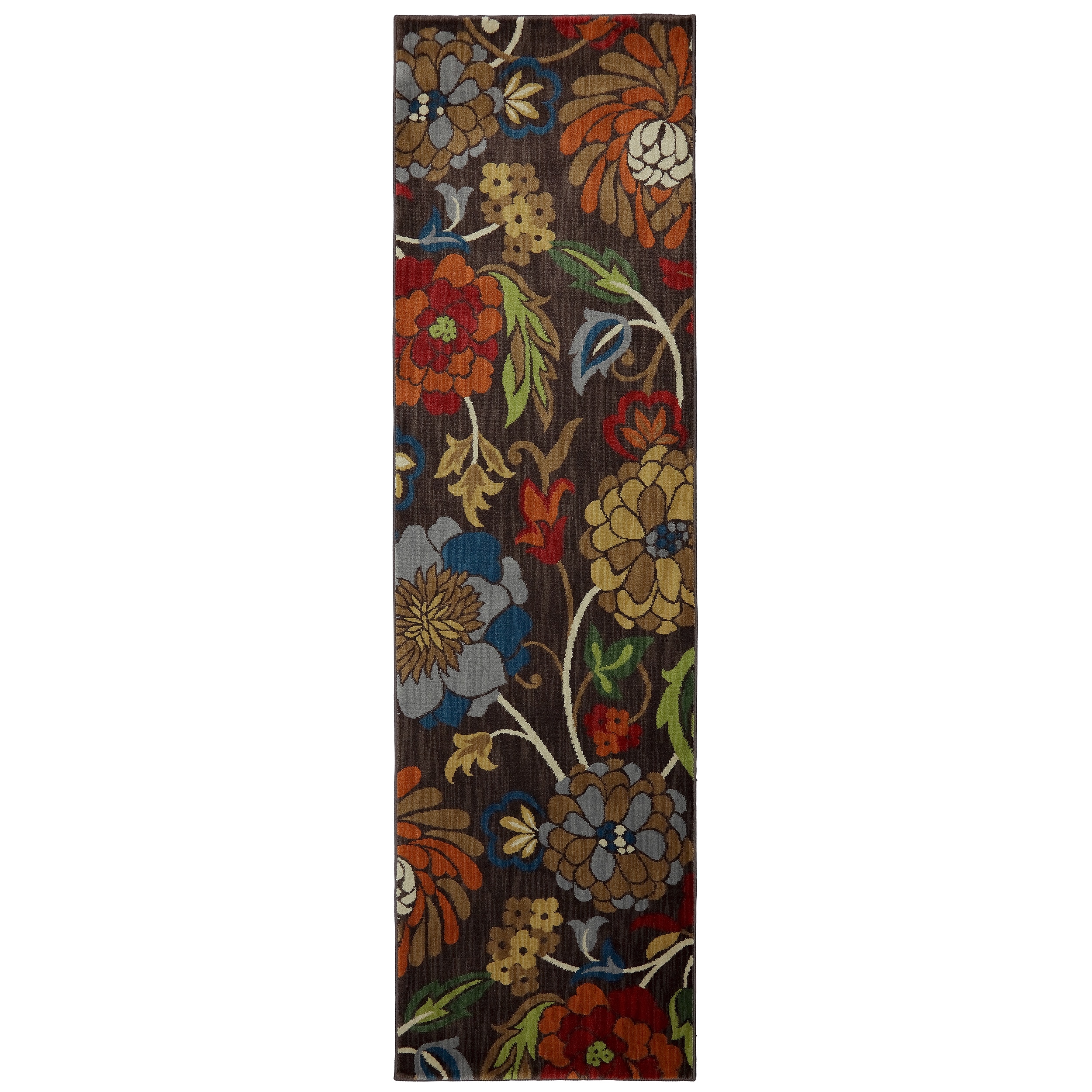 Woven Karastan Ghana Floral Coffee Bean Nylon Rug (24 X 83)