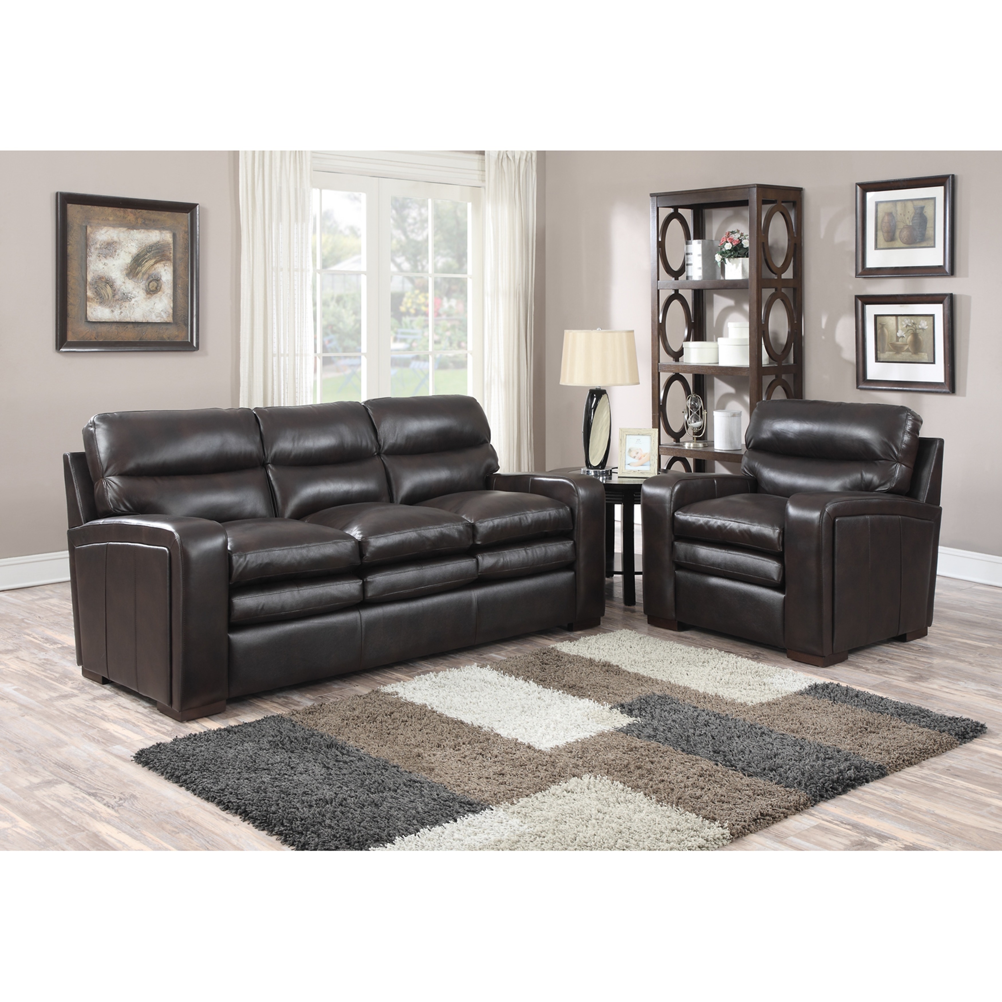 Mercer Dark Brown Italian Leather Sofa And Leather Chair