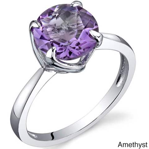 Oravo Sterling Silver Round-cut Gemstone Solitaire Rhodium Finished Ring