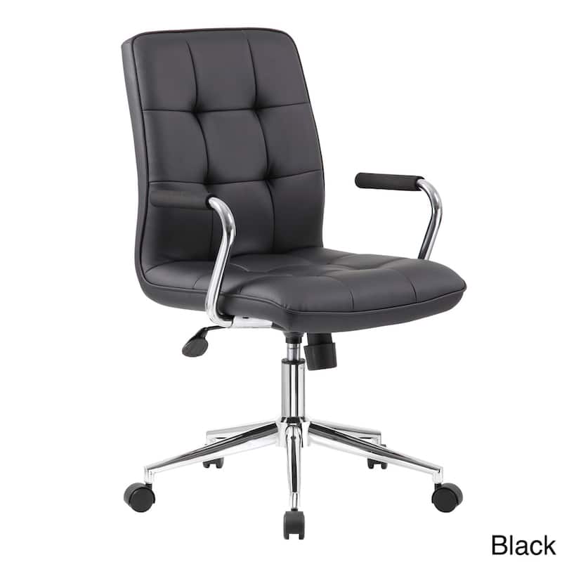 Porch & Den Moreland Modern Chrome Faux Leather Office Chair - Black