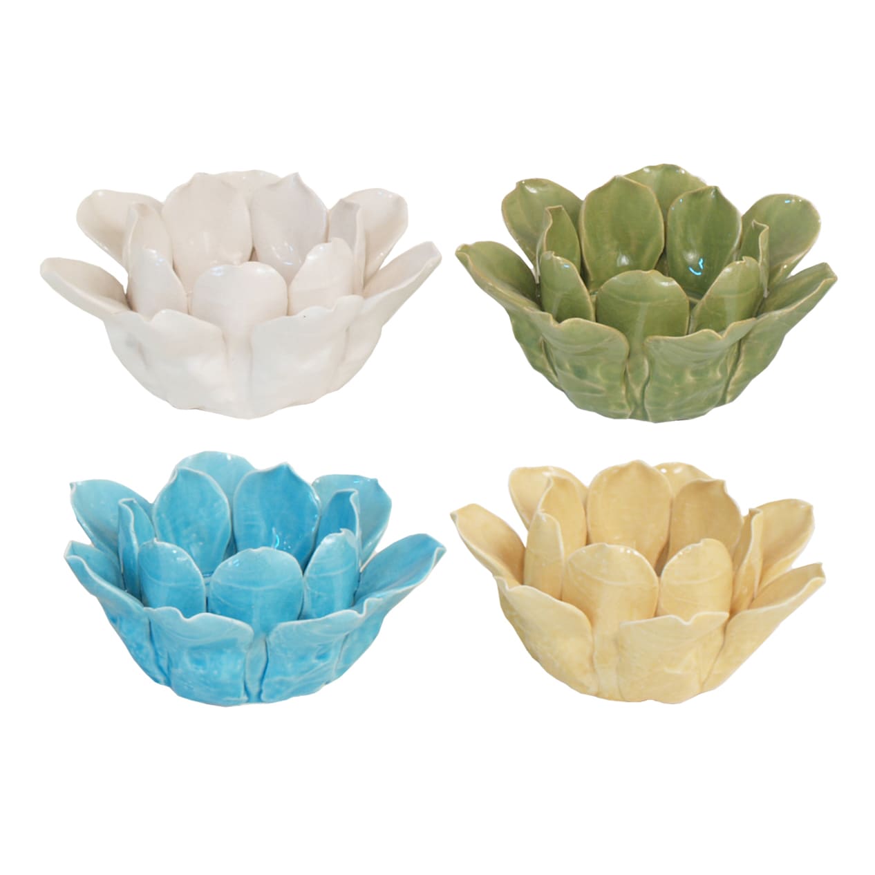 4 piece Assorted Color Flower Votive Holder Set