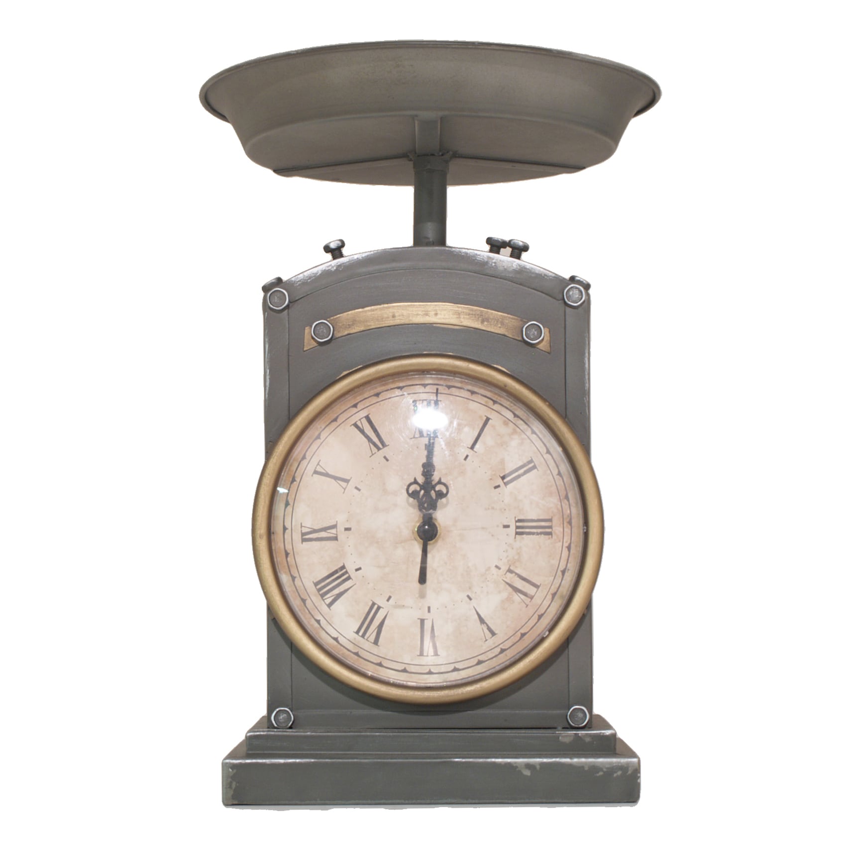 Rustic Grey Metal Tabletop Clock