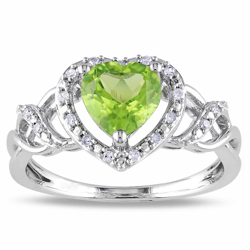 Miadora Silver Peridot and 1/10ct TDW Diamond Heart Ring (H-I, I2-I3) - 5 - Green