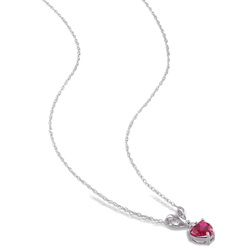 Miadora 10k White Gold Created Ruby and Diamond Heart Necklace