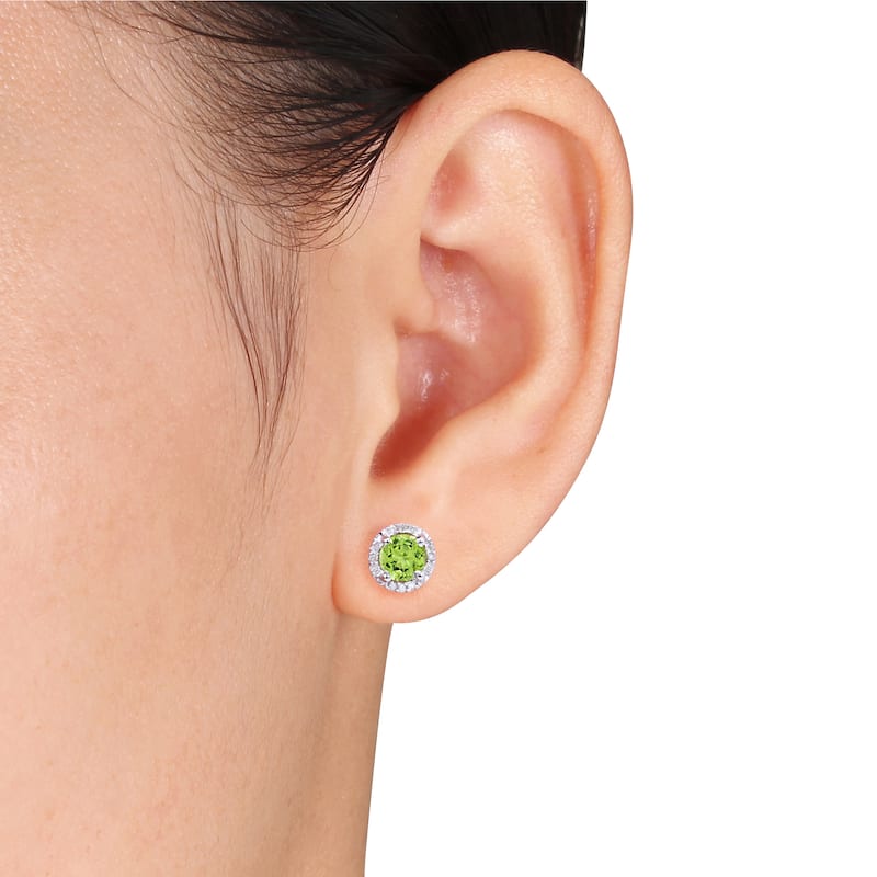 Miadora Sterling Silver 1 1/8ct TGW Peridot and Diamond Accent Stud Earrings