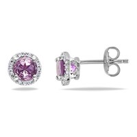 3 4 Tgw Amethyst And Halo Diamond Stud Earrings In Sterling Silver Miadora Silver Amethyst And Diamond Accent Stud Earrings
