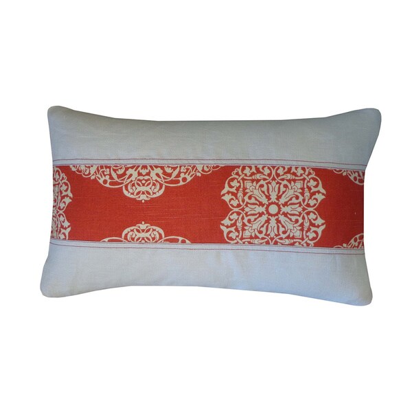 Handmade Medallion Pieces Rust Floral Pillow - 12" x 20"