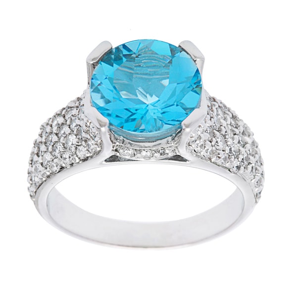 Oravo Sterling Silver Round-cut Gemstone and Cubic Zirconia Side Stone Ring