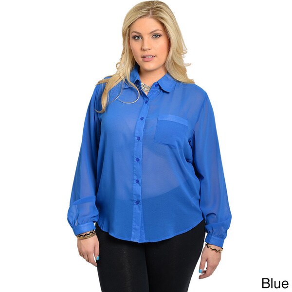 Shop Stanzino Women's Plus Size Chiffon Long Sleeve Button-down Shirt ...