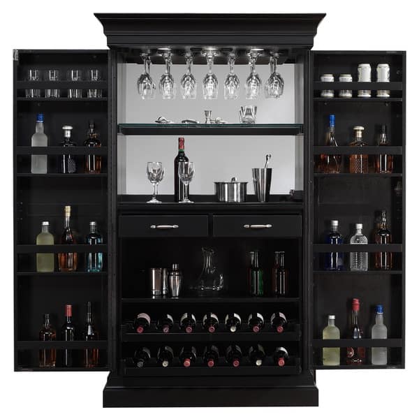 Ashley Heights Black Stain Home Bar Wine Cabinet On Black Stain Home Bar Wine Cabinet