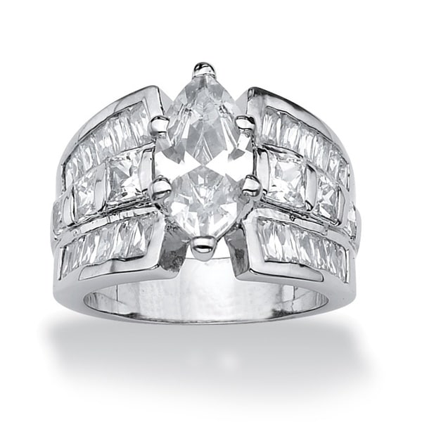 PalmBeach CZ Platinum Overlay Marquise and Princess cut Cubic Zirconia