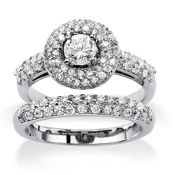 1.41 TCW Round Cubic Zirconia Pave Platinum over Sterling Silver