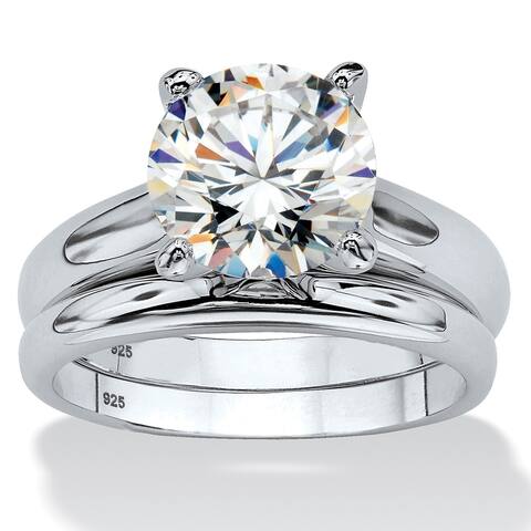 Platinum over Sterling Silver Cubic Zirconia Solitaire Bridal Ring Set