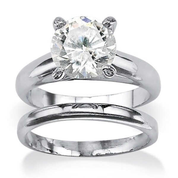 3 Tcw Round Cubic Zirconia Solitaire Two Piece Bridal Set In Platinum Over 925 Sterling S 2200