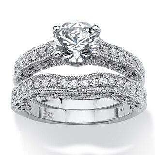 Shop Platinum over Sterling Silver Cubic Zirconia Filigree Bridal Ring